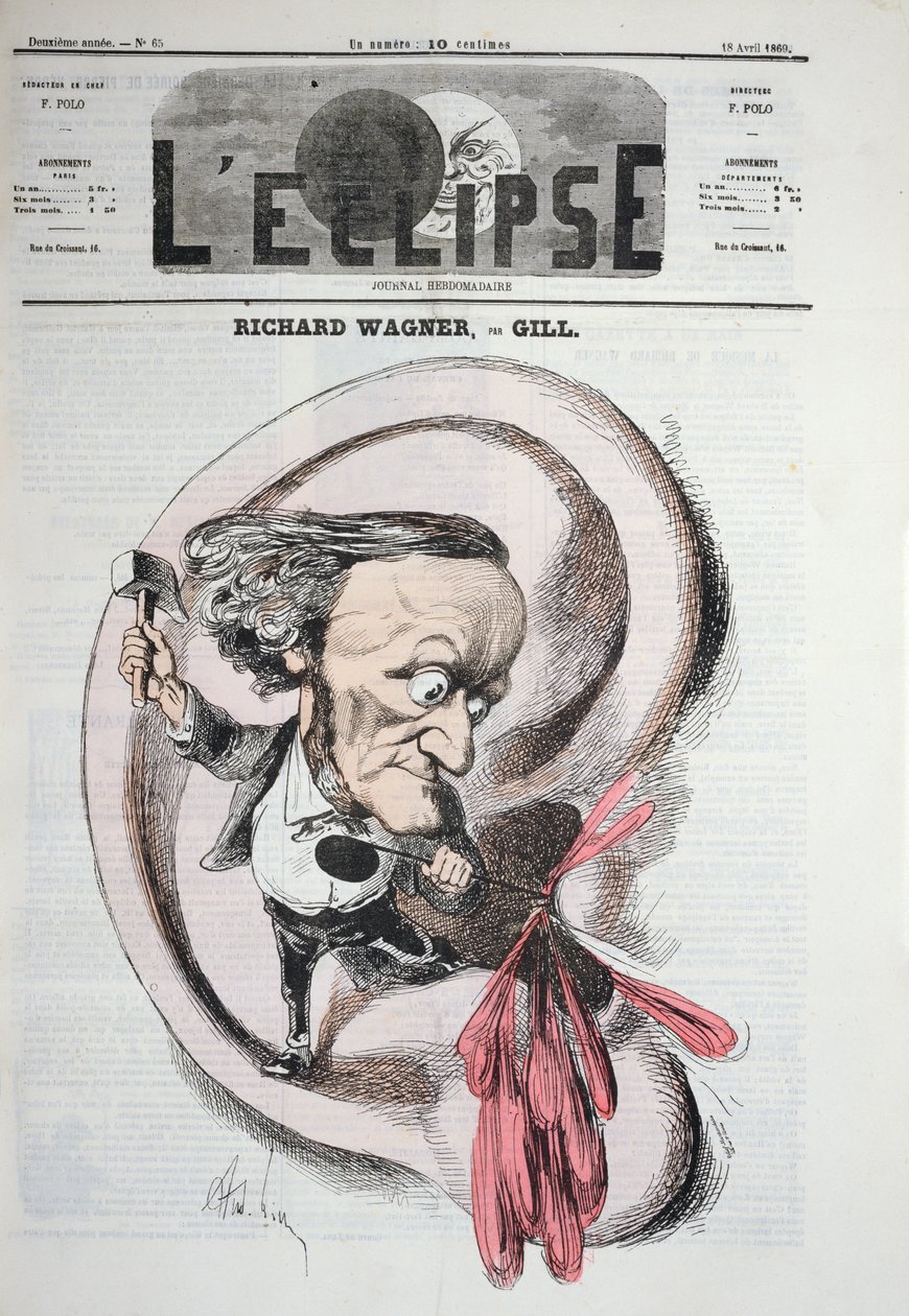 Richard Wagner genomborrar en trumhinna, 1869 av Andre Gill