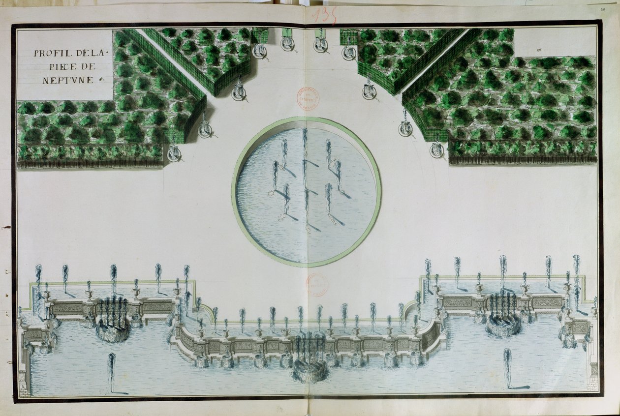 Ms 130750 Design för Piece de Neptune i Versailles av Andre Le Notre
