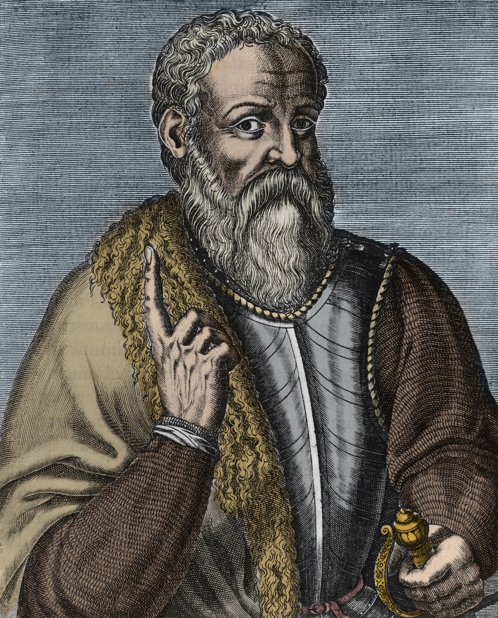 Hernando Cortez eller Cortes (1485-1547) Spansk conquistadorgravyr efter Andre Thevet (1516-1590) - Porträtt av conquistador Hernan (ou Hernando) Cortes ou Fernand Cortez (1485-1547) av Andre (after) Thevet