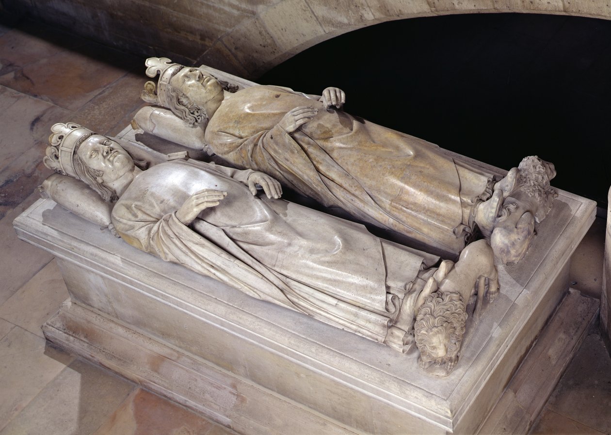 Bilder av Philippe VI (1293-1350) de Valois och Jean II (1319-64) Le Bon (marmor) av Andre Beauneveu