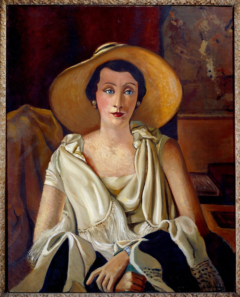 Porträtt av Madame Paul Guillaume i stor hatt av Andre Derain