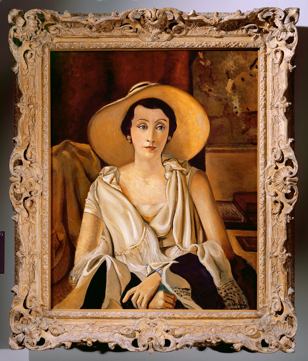 Porträtt av Madame Paul Guillaume med stor hatt, ca 1928-29 (olja på duk) (se även 287565) av Andre Derain