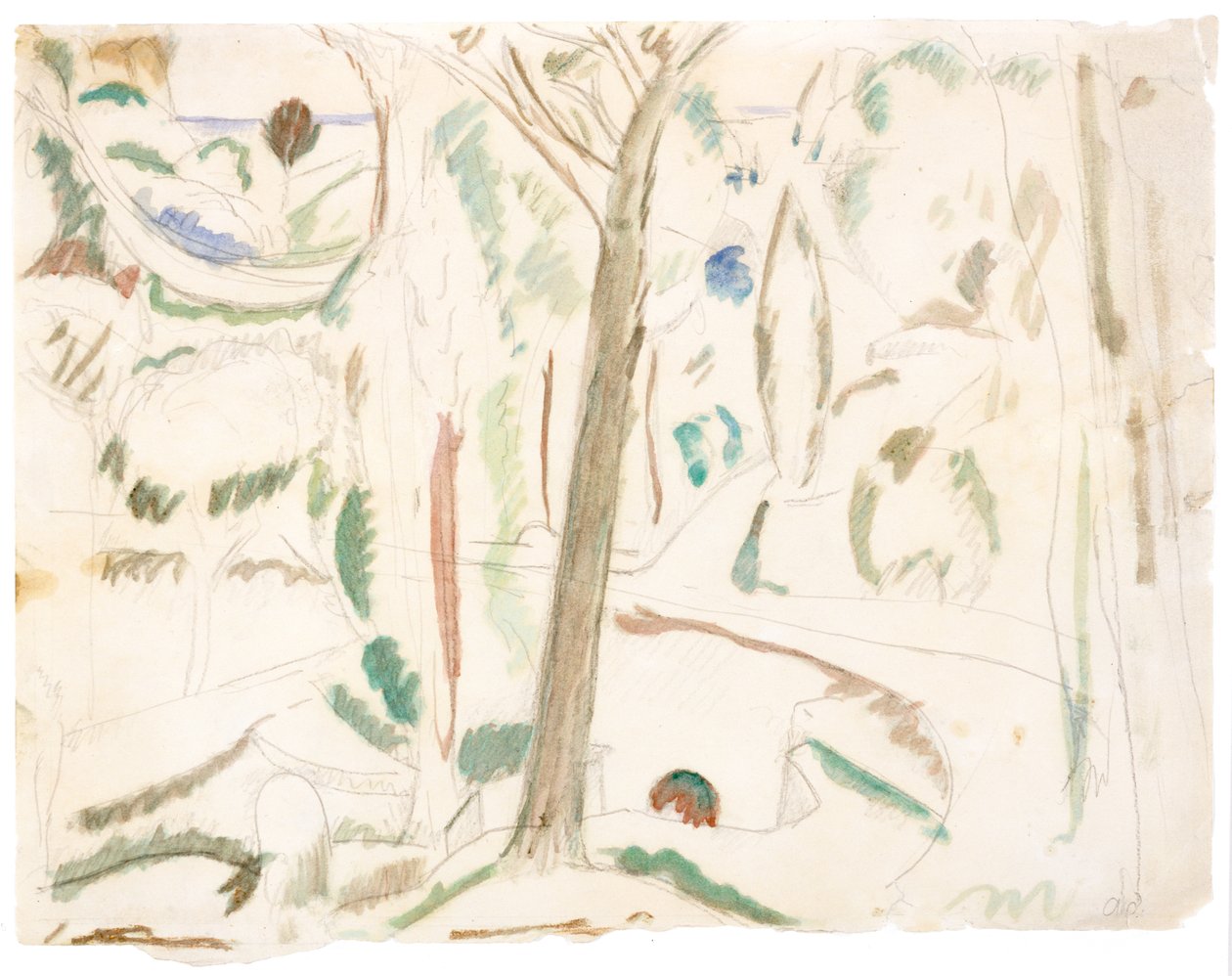 Utan titel (studie till The Turning Road), ca 1906 (grafit  akvarell på papper) av Andre Derain