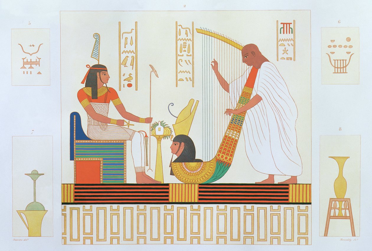 Dekoration från Harpornas rum, östra graven, Byban el Molouk, Thebe, från "Descriptions of Egypt" av Edmonde Francois Jomard, publicerad 1809-22. av Andre Dutertre