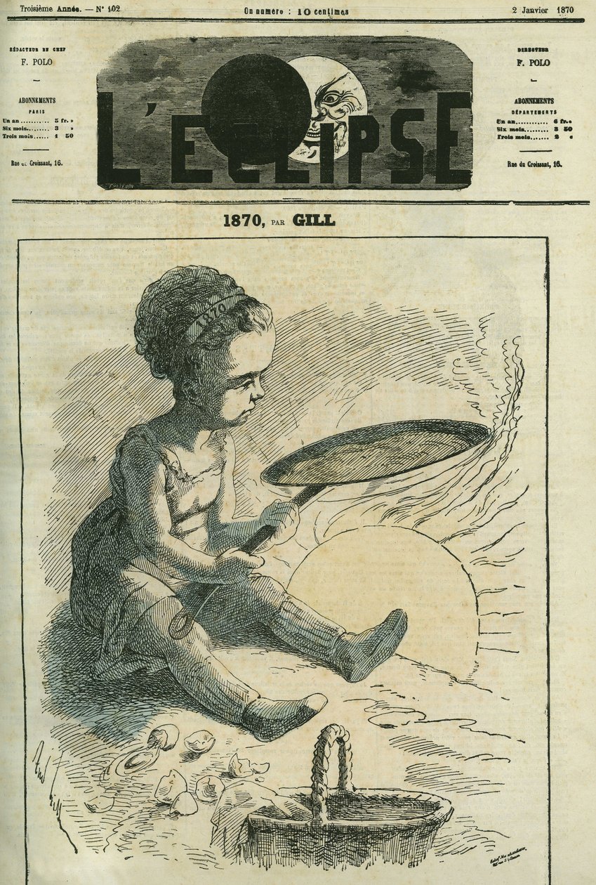 1870, socialt kök: en liten flicka lagar en crepe i en spis som värms upp av solen. Omslag i "" L