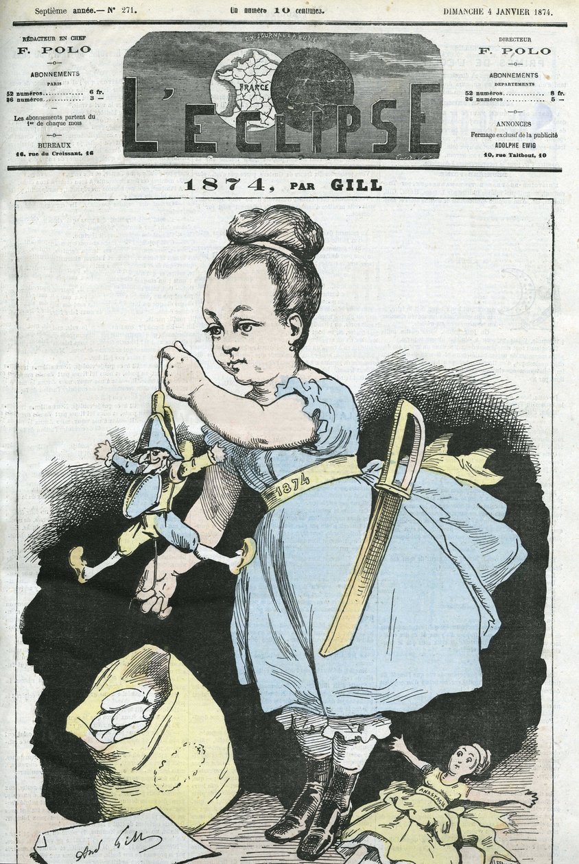1874: en kvinna manipulerar en docka. Omslag i "" L