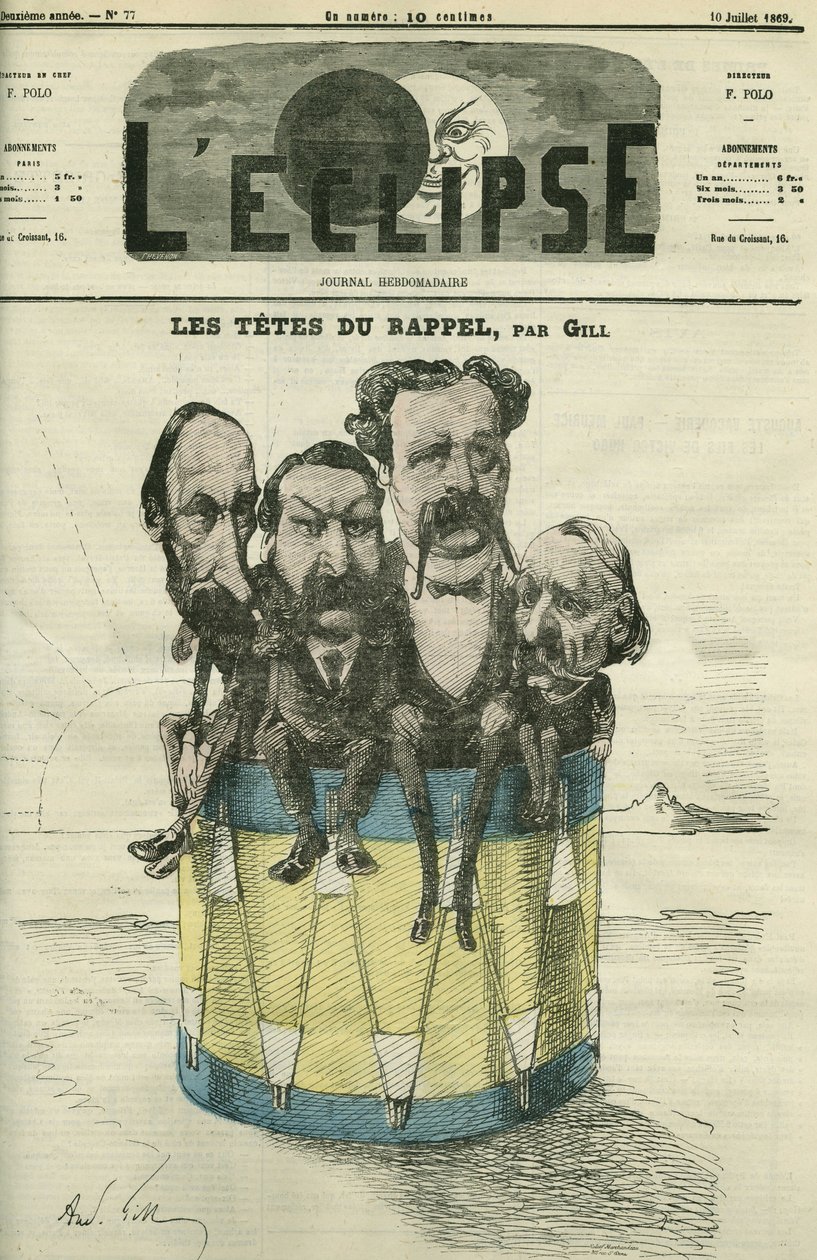 Auguste Vacquerie (1819-1895), Victor Hugo (1802-1885), Charles Hugo (1826-1871) och Paul Meurice (1818-1905), franska bokstäver. Omslag i "" L