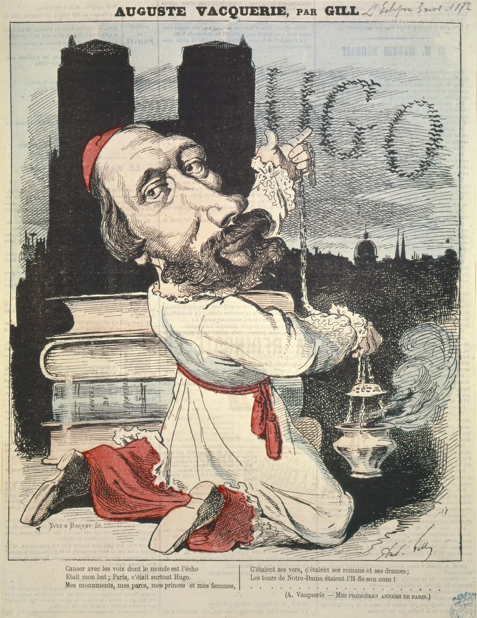 Auguste Vacquerie (1819-95) from the cover of LEclipse, engraved by Yves & Barret, 3rd November 1872  av Andre Gill