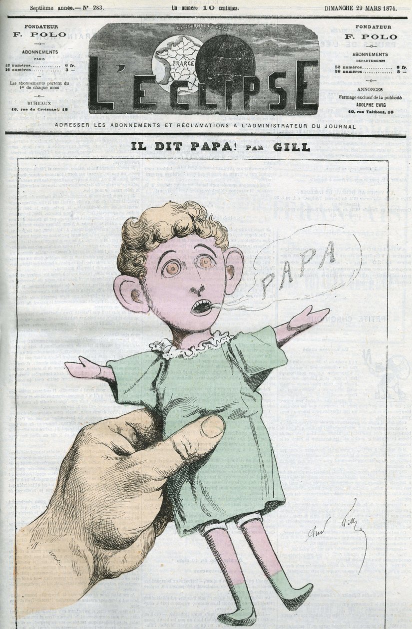 Karikatyr av Napoleon Eugene Louis Bonaparte (1856-1879), son till Napoleon III. Omslag i "" L