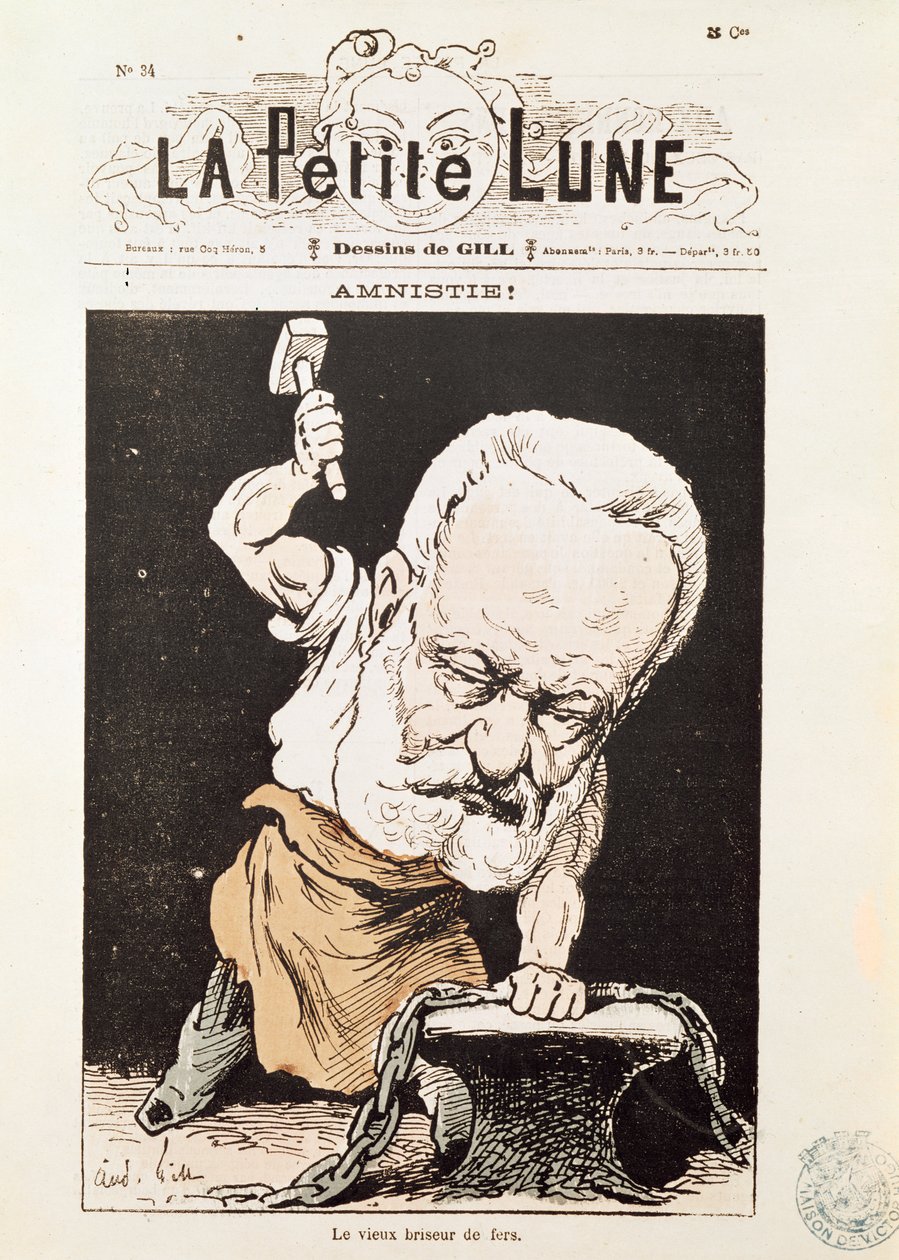 Karikatyr av Victor Hugo (1802-85) från omslaget till "La Petite Lune", februari 1879. av Andre Gill