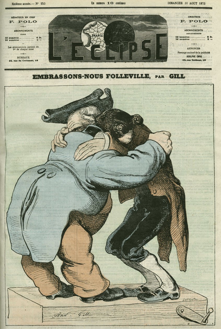 Tecknad "We Kiss Folleville", vaudeville av Eugene Labiche (1815-1888) och Auguste Lefranc (1814-1878). Omslag i "" L