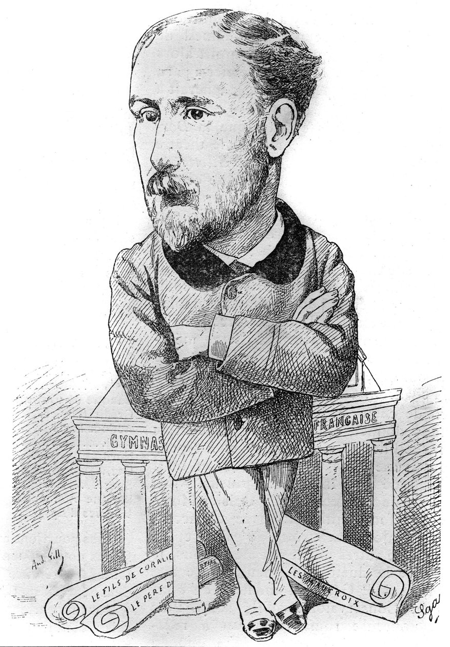 Tecknad av Albert Delpit (1849-1893), fransk författare. Teckning av Andre Gill. Gravyr i "" Le Monde Illustré"" av Andre Gill