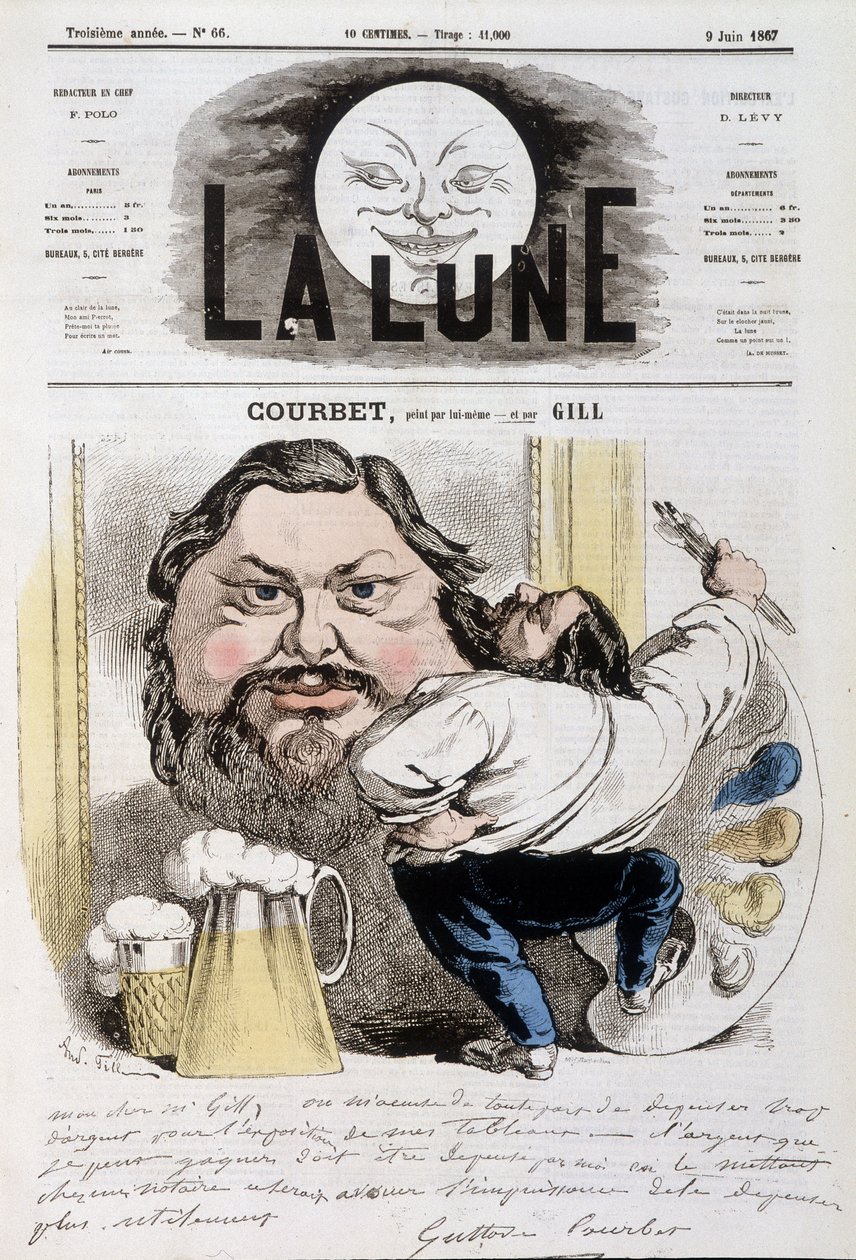 Tecknad av Gustave Courbet - Illustration av Andre Gill (1840-1885) i "" La Lune"" av 1867-06-09 av Andre Gill