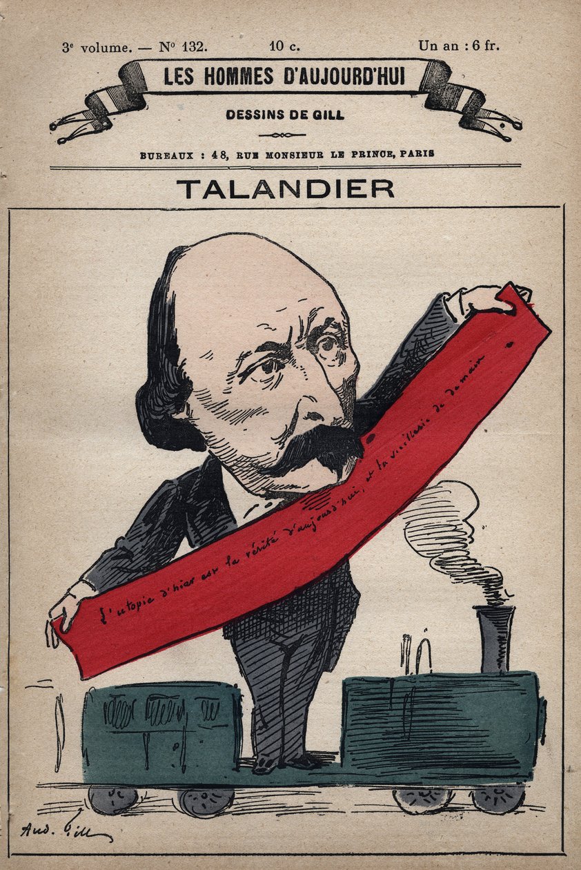 Tecknad film av Alfred Talandier (1822-1890) engelsk politiker från "The Men of Today" ca. 1779 - 1880 av Andrew Gill (1840-85) av Andre Gill
