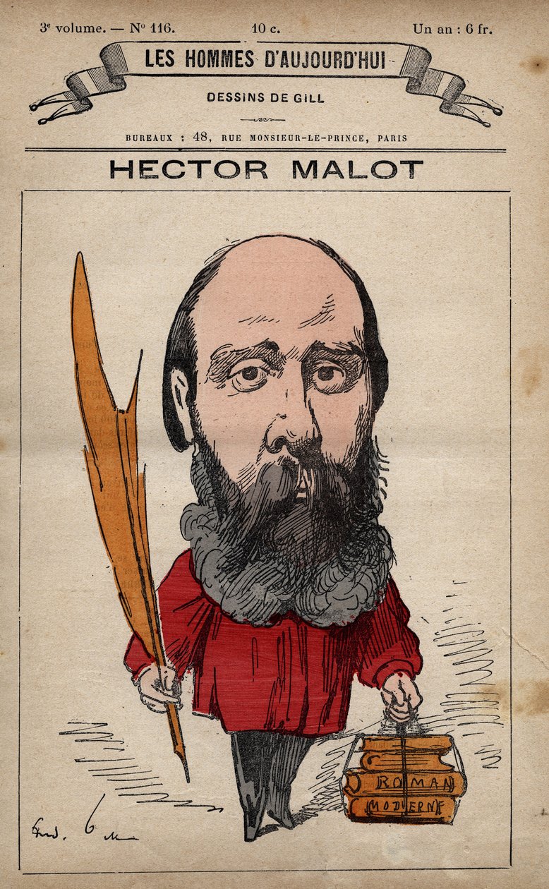 Tecknad film av Hector Malot (1830-1907) från "The Men of Today" ca. 1779 - 1880 av Andre Gill (1840-85) av Andre Gill