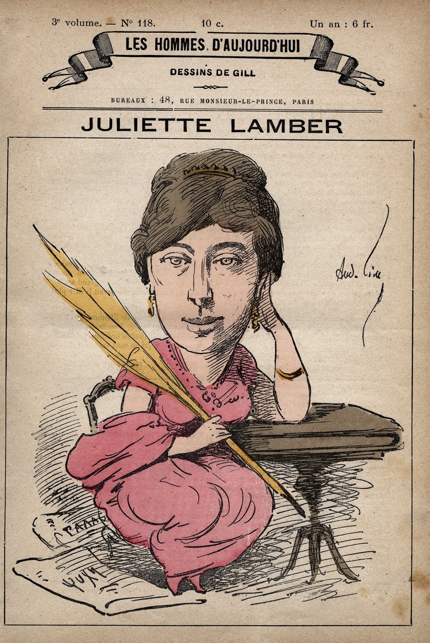 Tecknad film av Juliette Adam Lambert 1836-1936, en fransk författare och feminist - från 
