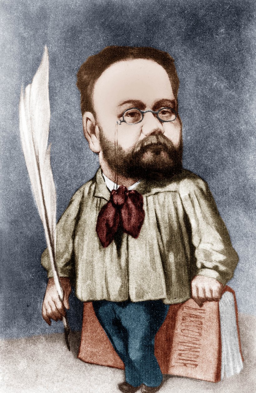 Karikatyr av den franske författaren Emile Zola (gravyr) av Andre Gill
