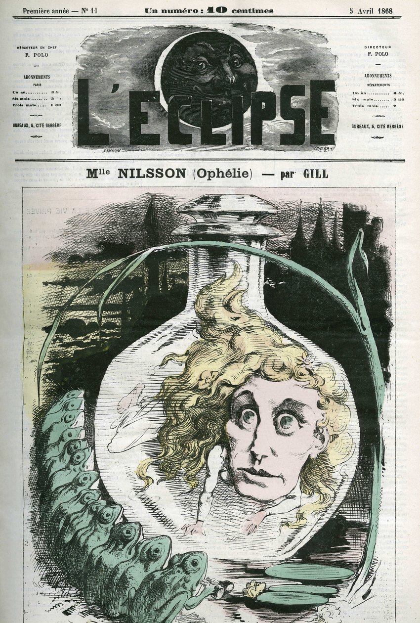 Christine Nilsson i rollen som Ophelie (1843- omkring 1880) svensk operasångerska. Omslag i "" L