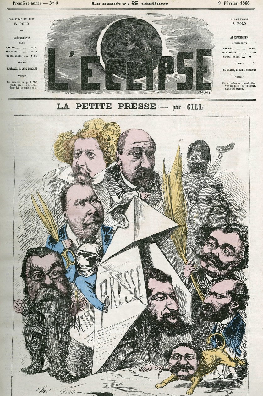 Skapandet av ""La Petite Presse"", med Jannin, Delsaux, Hermant, Hemery, De Balathier, Bragelonne, Dumas, Ponson du Terrail, Jean du Boys, Revillon och Coste. Omslag i "" The Eclipse"" av Gill, 9 februari av Andre Gill