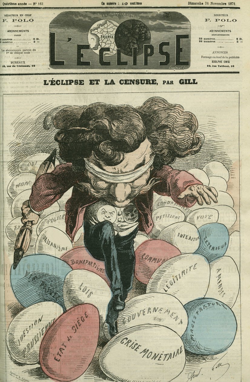 Eclipse and censur, en illustration av Gill som går på ufs. Omslag i "" L