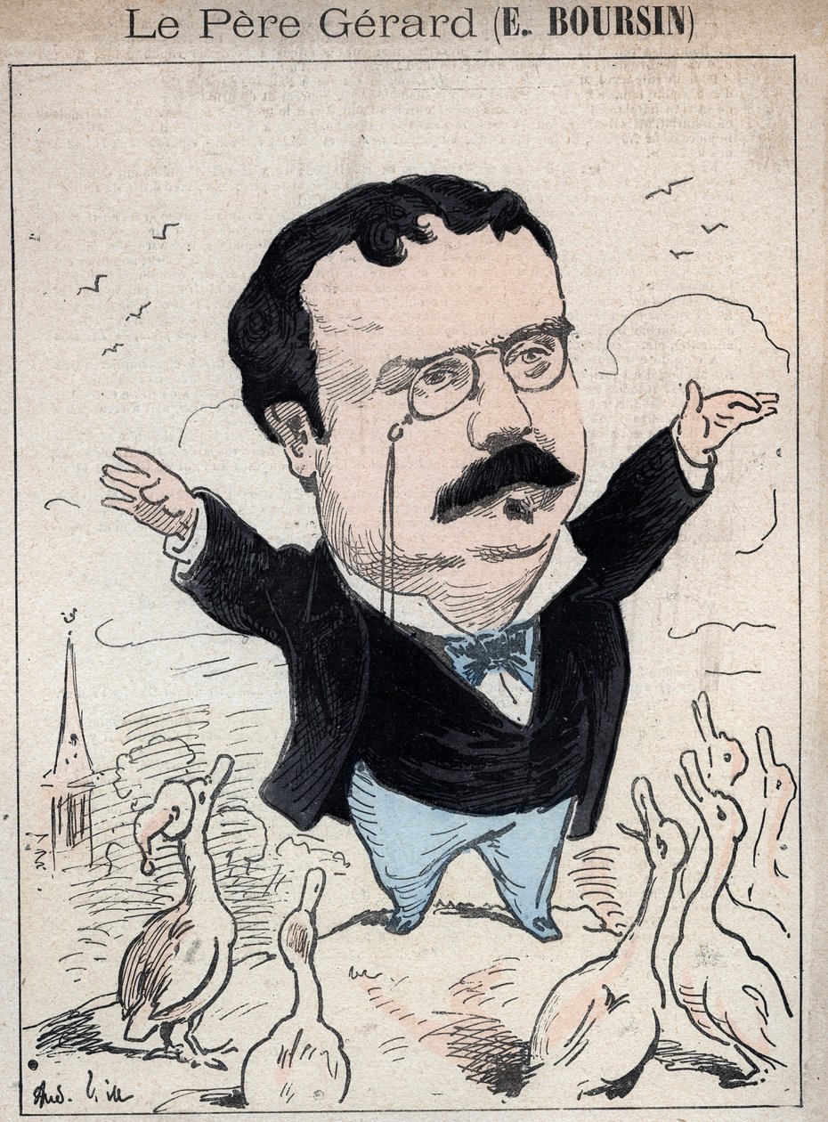 Elphege Boursin (1836-1891) journalist, politisk essäist, brevman och historiker - tecknad av Andre Gill i "Les Hommes d