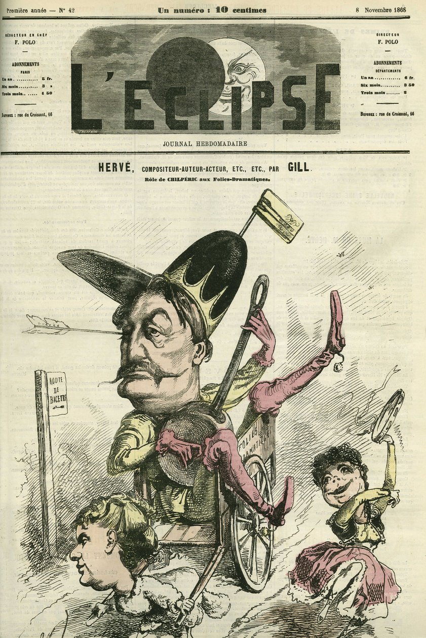 Florimond Ronger dit Herve (1825-1892), fransk kompositör, författare, skådespelare, spelar rollen som Chilperic på Theatre des Folies-Dramatiques. Omslag i "" L