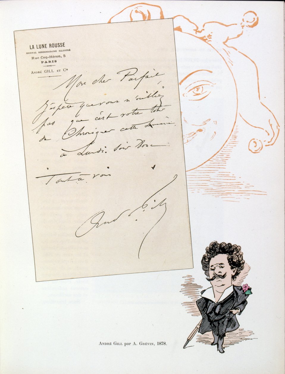 Illustration av Andre Gill (17 oktober 1840-1 maj 1885), fransk karikatyrtecknare. 1800-talet (gravyr) av Andre Gill