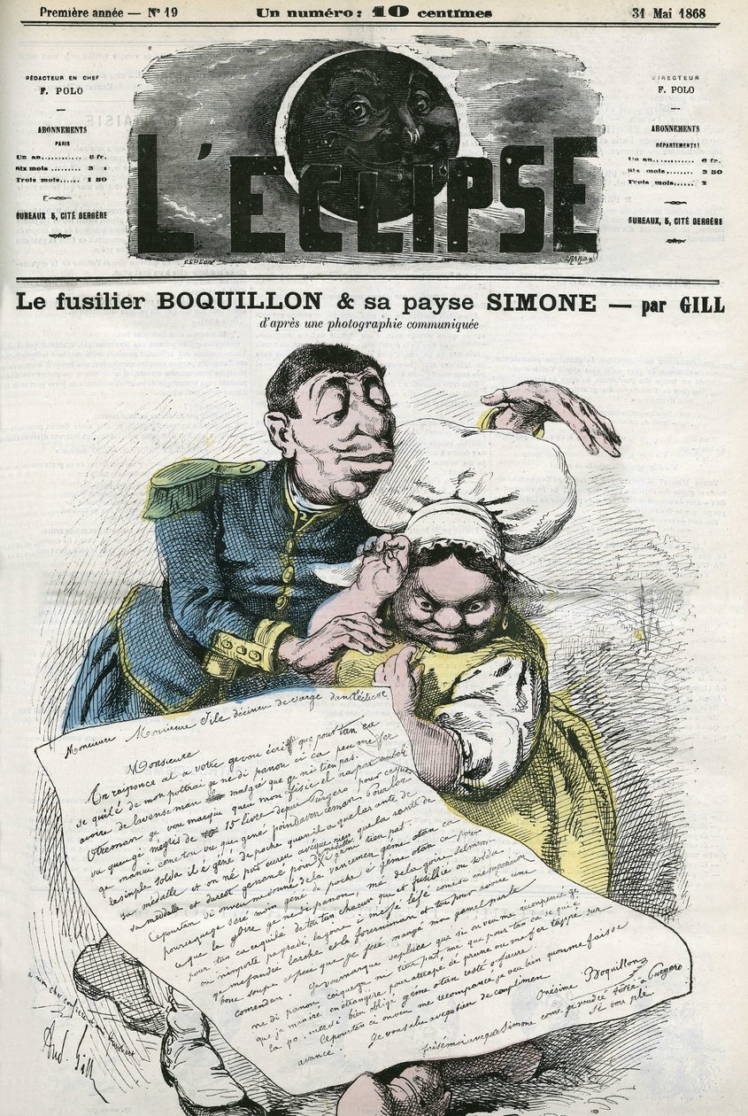Illustration av "" Fusilier Boquillon och hans bonde Simone". Omslag i "" L