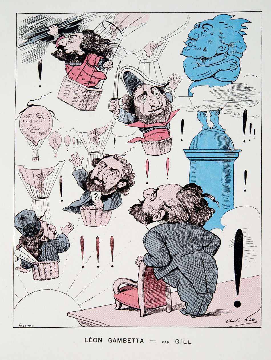 Leon Gambetta, från History of the Third Republic, Vol. I, Politisk historia, pub. 1933 (färg litho) av Andre Gill