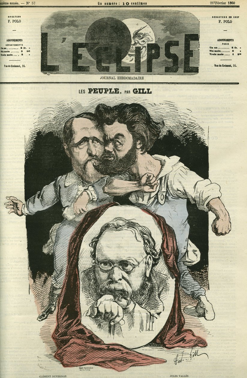 Les Peuples, med Clement Duvernois (1836-1879), Pierre-Joseph Proudhon (1809-1865) och Jules Valles (1832-1885), författare och politiker. Omslag i "" L
