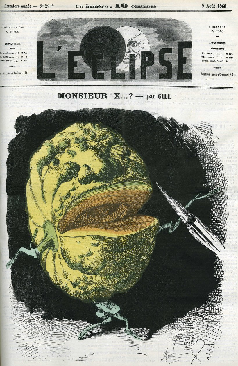 Mr X... en illustration av en melon av Gill som reaktion på censur. Omslag i "" L