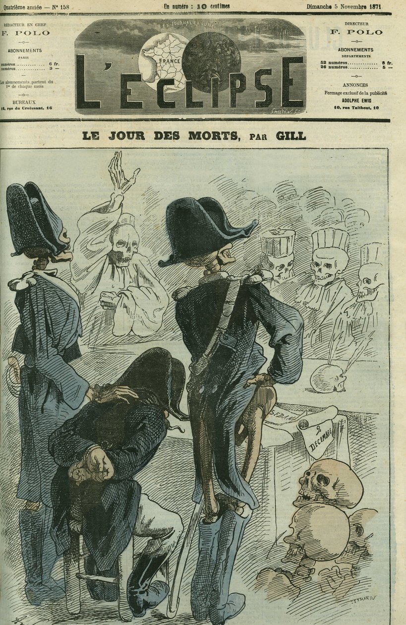 På de dödas dag dömdes Napoleon III (1808-1873) inför en skelettförsamling för att besegra Sedan. Omslag i "" L