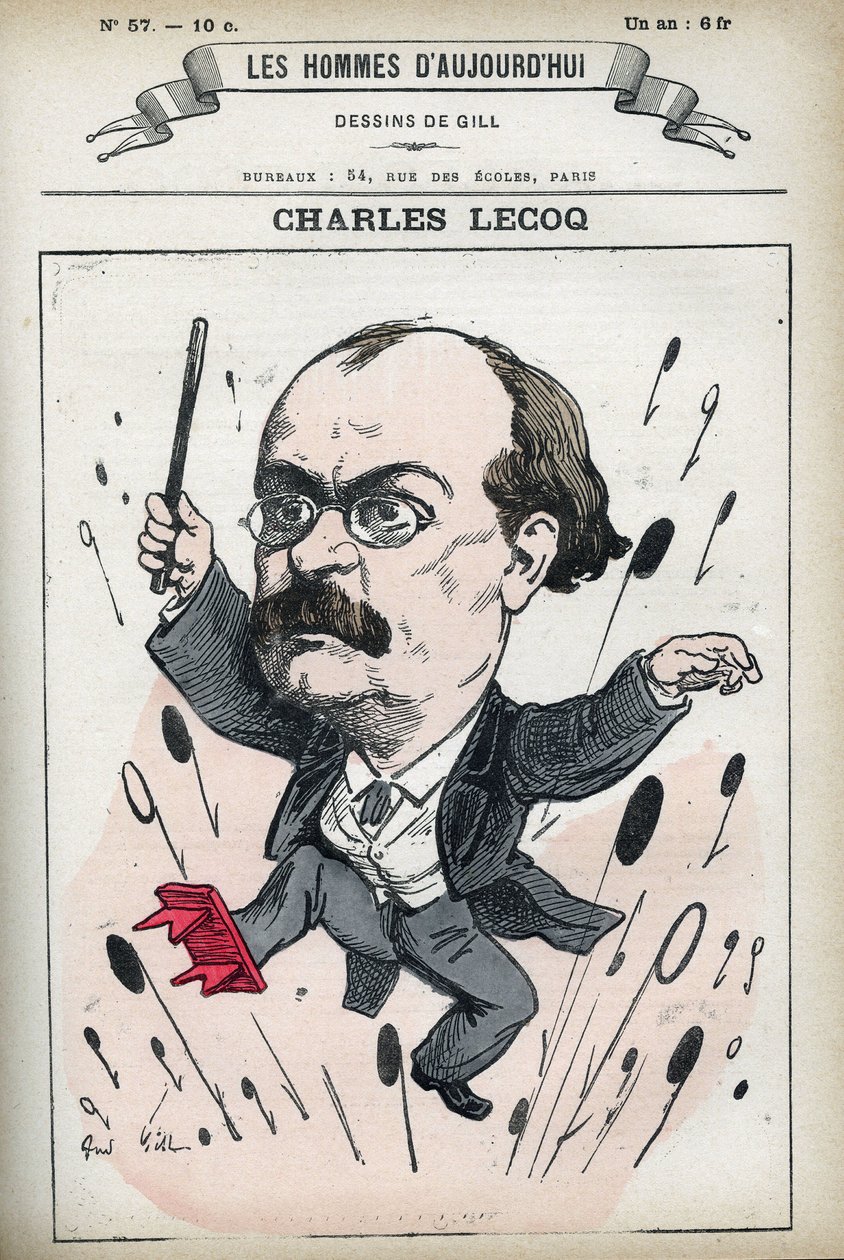 Porträtt av Alexandre Charles Lecocq (1832-1918), fransk kompositör. Karikatyr av Gill, Paris. av Andre Gill