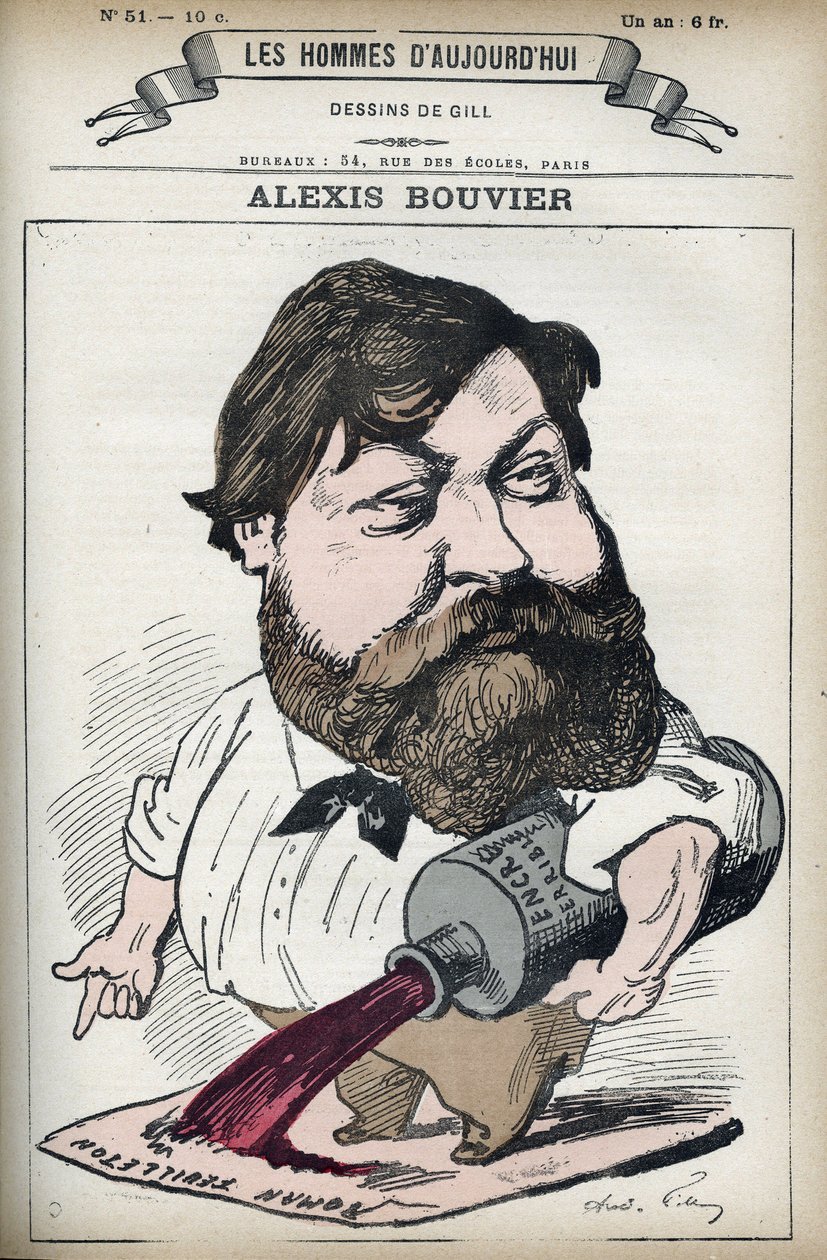 Porträtt av Alexis Bouvier (1836-1892), fransk populär romanförfattare och dramatiker. Tecknad av Gill, Paris. av Andre Gill