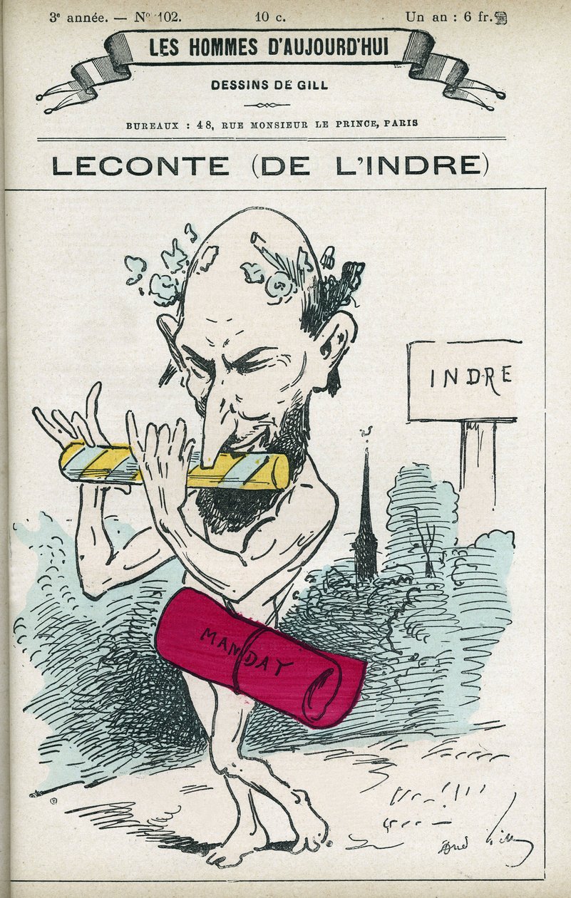 Porträtt av Alfred Leconte (1824-1898), fransk apotekare, poet, låtskrivare och politiker, han var deputerad för Indre från 1876 till 1898. Tecknad av Gill, Paris. av Andre Gill