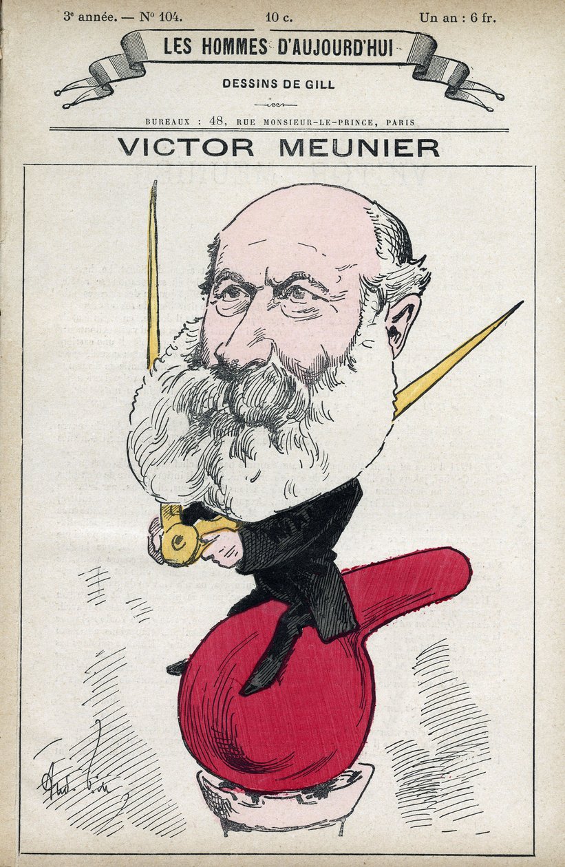 Porträtt av Amedee-Victor Meunier (1817-1894), en vetenskaplig journalist, han Iuvra i populariseringen av vetenskap. Tecknad av Gill, Paris. av Andre Gill