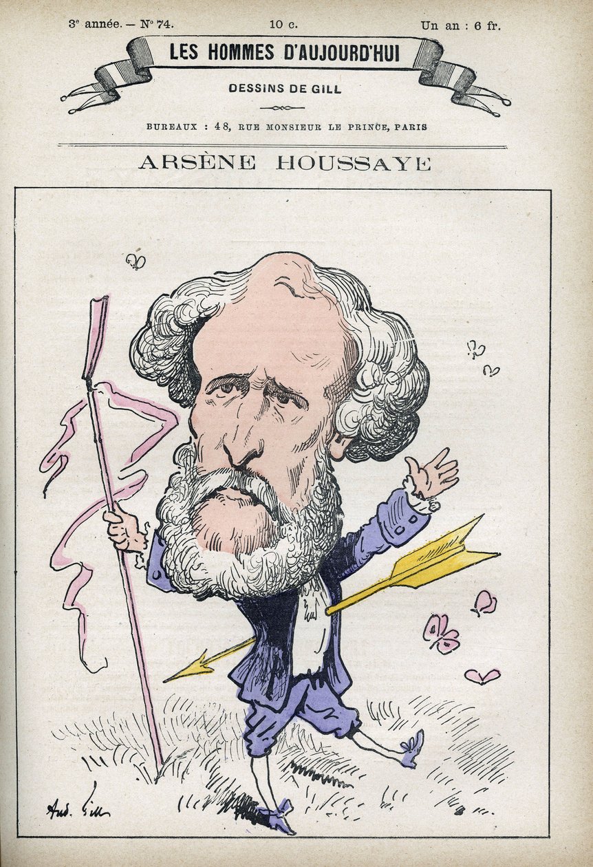 Porträtt av Arsene Houssaye (1815-1896), fransk man av bokstäver. Karikatyr av Gill, Paris. av Andre Gill