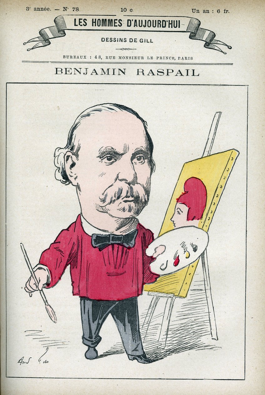 Porträtt av Benjamin Raspail (1823-1899), en fransk målare och politiker, han var upphovet till lagen som gjorde den 14 juli till den nationella helgdagen. Tecknad av Gill, Paris. av Andre Gill