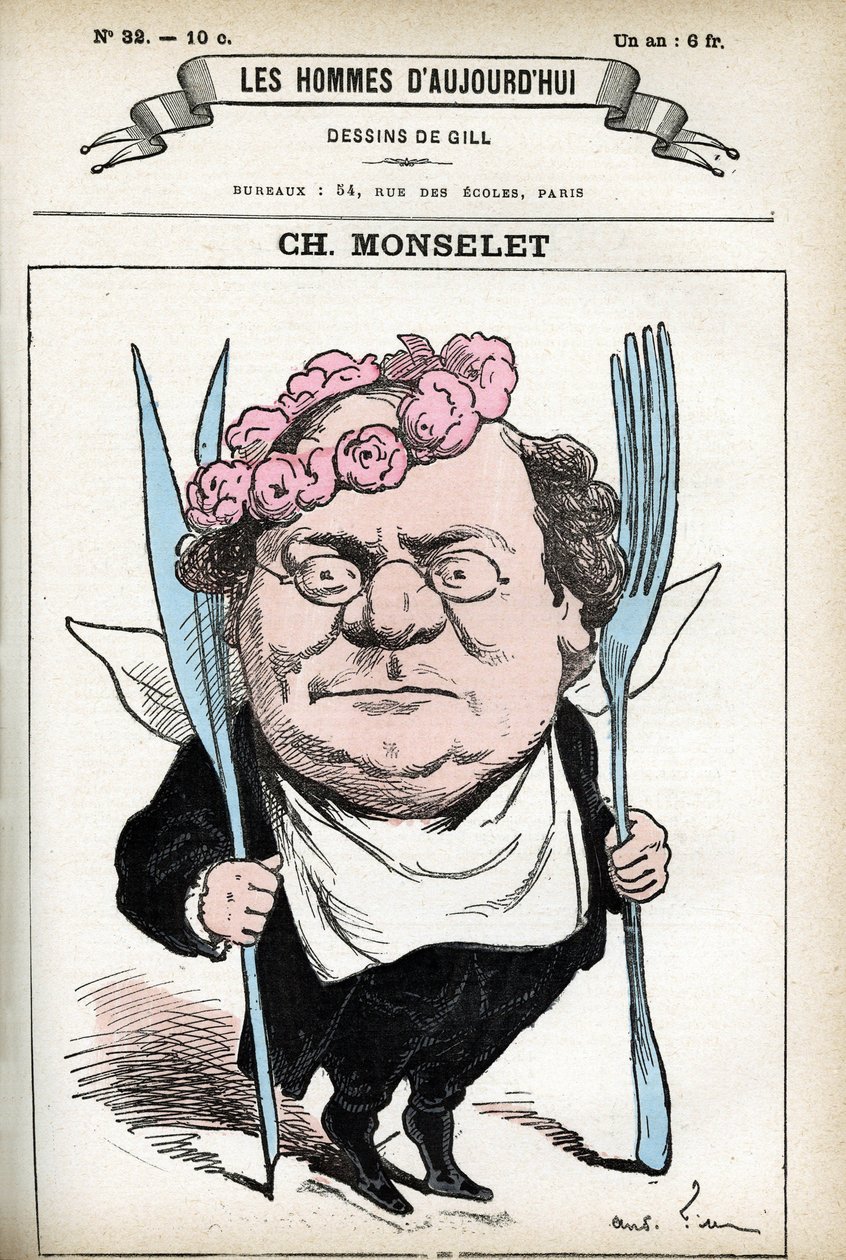 Porträtt av Charles Monselet (1825-1888), fransk poet, journalist, romanförfattare och gastronom. Tecknad av Gill, i "Les Homme d