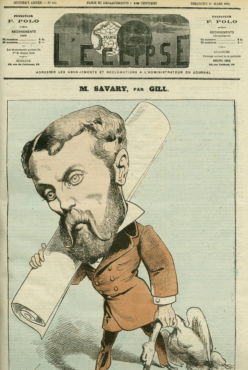 Porträtt av Charles Savary (1845-89), en fransk politiker och affärsman, han var också journalist i Kanada. Omslag i "" L