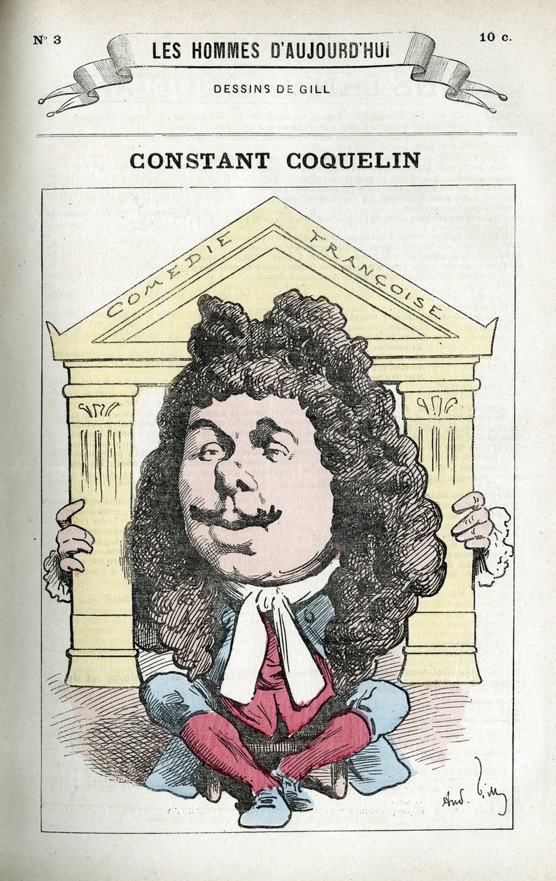 Porträtt av Constant Coquelin (1841-1909), fransk teaterskådespelare. Karikatyr av Gill, Paris. av Andre Gill