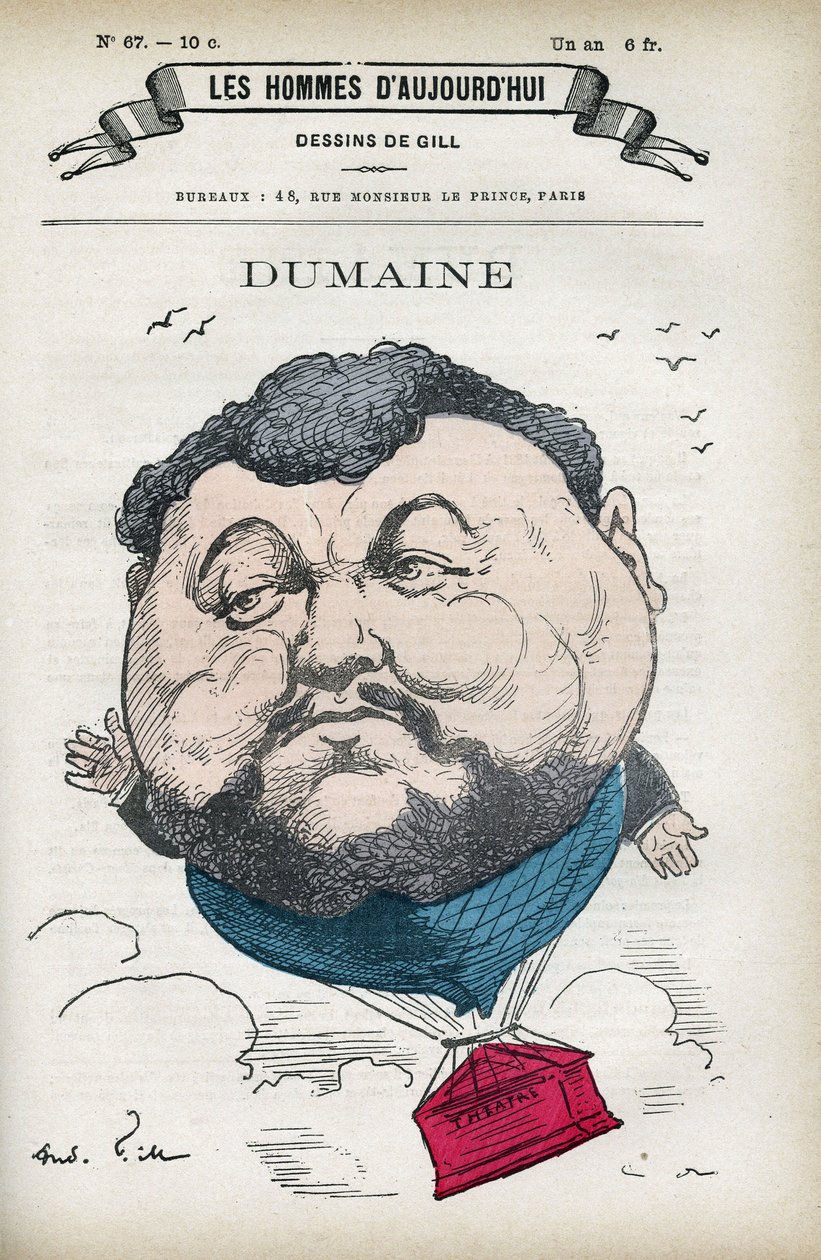 Porträtt av Dumaine, fransk konstnär från 1800-talet. Karikatyr av Gill, Paris. av Andre Gill