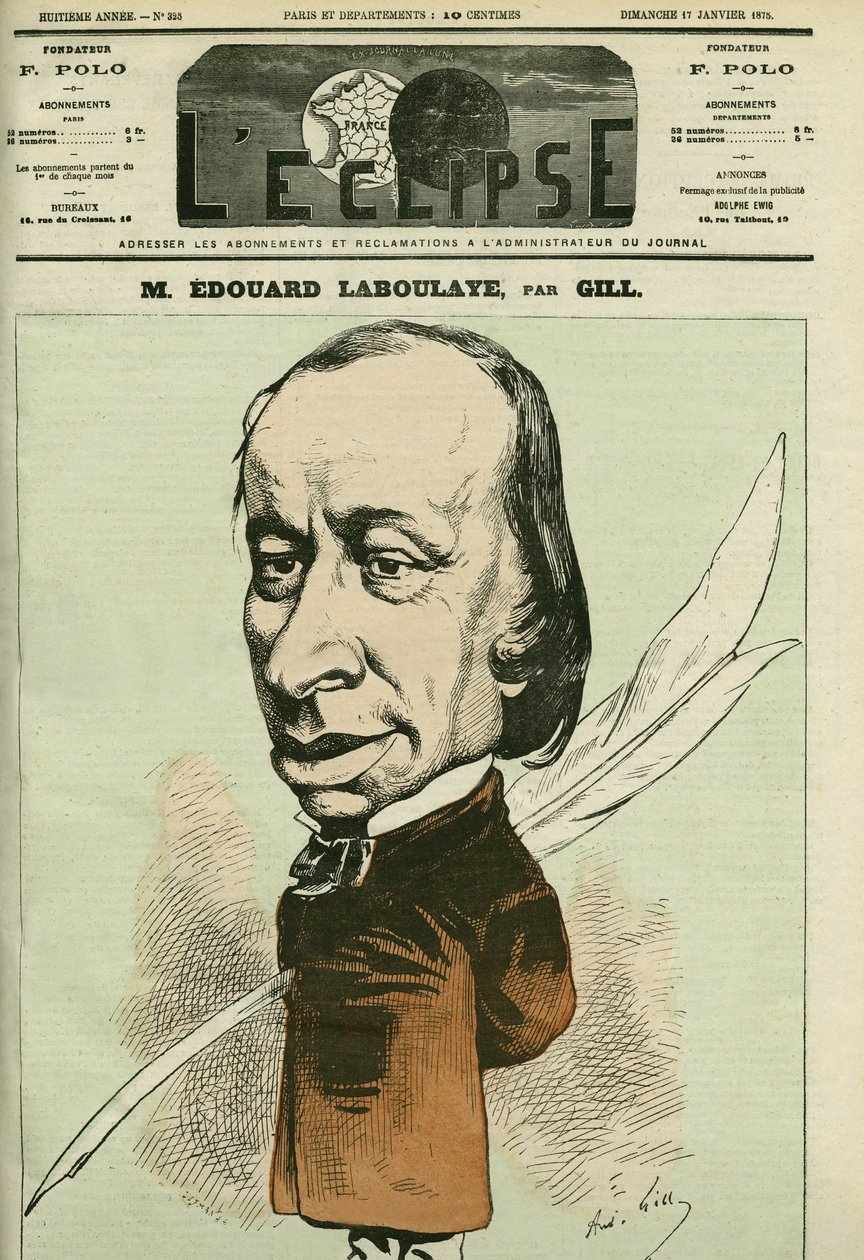 Porträtt av Edouard Rene de Laboulaye (1811-1883), fransk jurist, poet och politiker, han var också uppfinnaren av Statuede la Liberte. Omslag i "" L