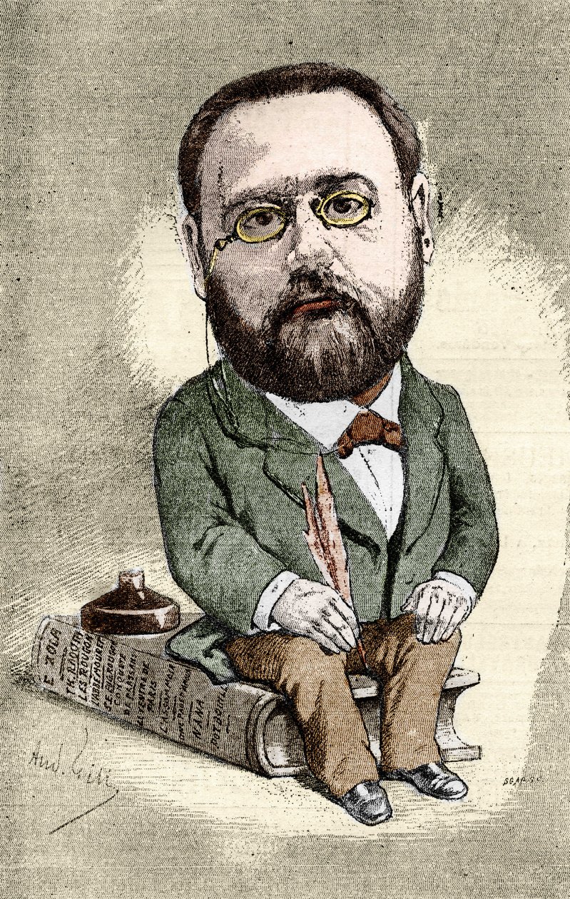 Porträtt av Emile Zola (1840-1902) fransk författare. Tecknad film av Andre Gill för den illustrerande världen. av Andre Gill