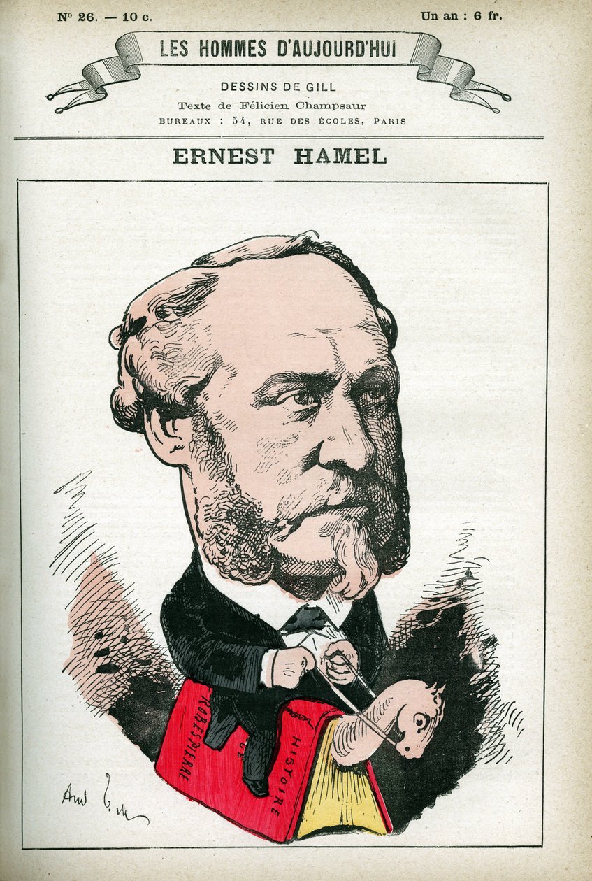 Porträtt av Ernest Hamel (1826-1898), fransk advokat och politiker. Tecknad av Gill, i "Les Homme d
