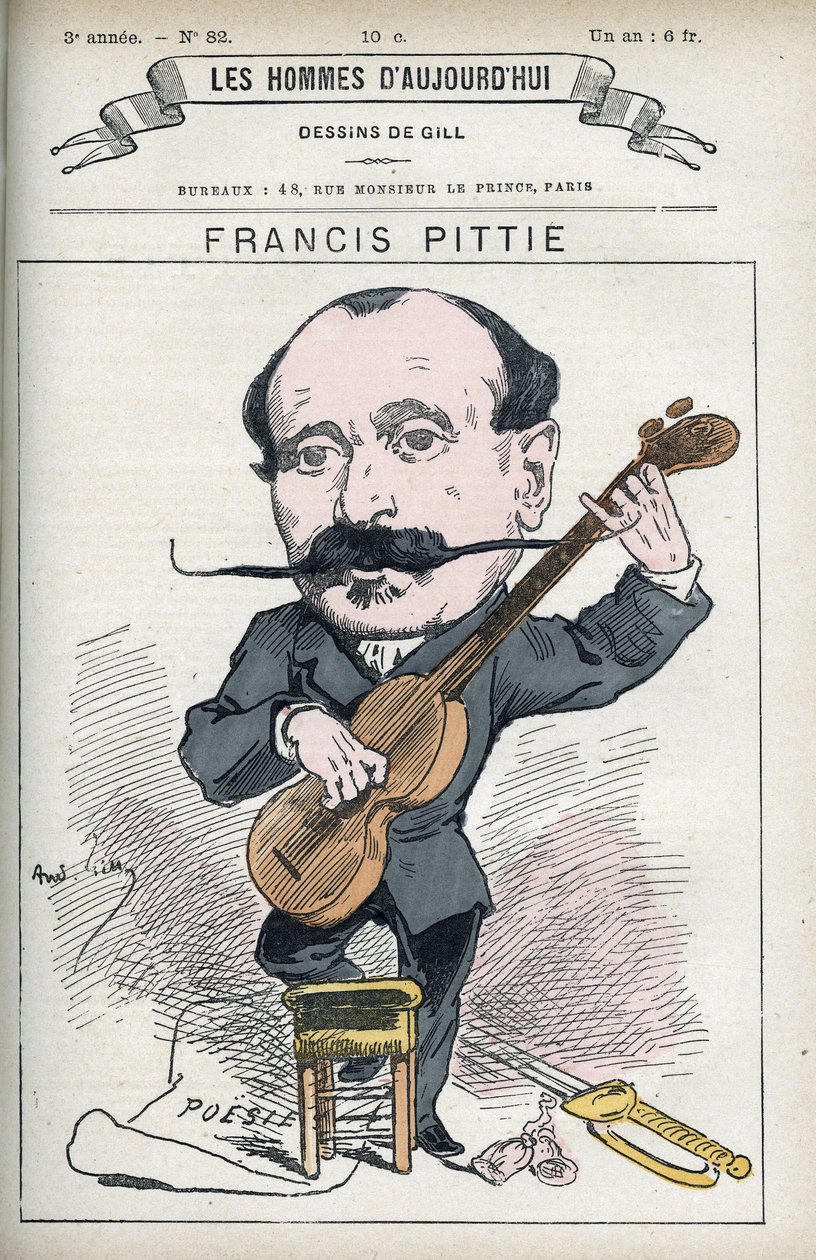 Porträtt av Francis Pittie, fransk poet. Karikatyr av Gill, Paris. av Andre Gill