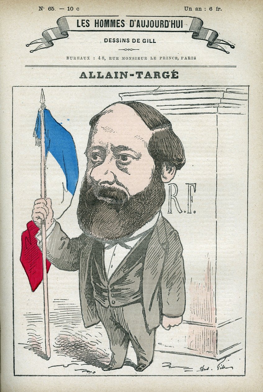 Porträtt av Francois Allain-Targe Allain Targe (1832-1902), en fransk advokat, magistrat, journalist och politiker, han var inrikesminister och finansminister i Gambettas kabinett. Tecknad av Gill, Paris. av Andre Gill