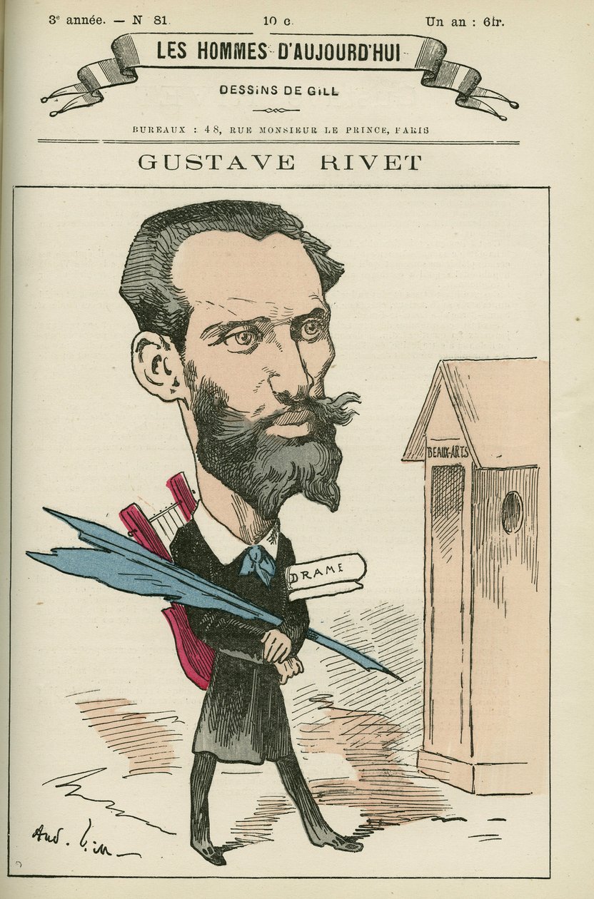 Porträtt av Gustave Rivet (1848-1936), en fransk fänrik och politiker, han var senator i Isere från 1903 till 1924. Tecknad av Gill, Paris. av Andre Gill