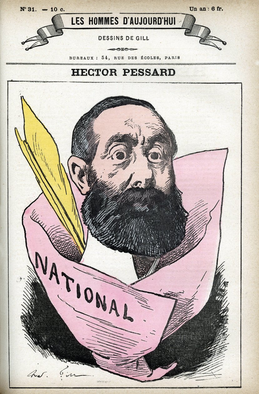 Porträtt av Hector Pessard, fransk journalist och ägare av tidningen "" Le National"". Tecknad av Gill, i "Les Homme d