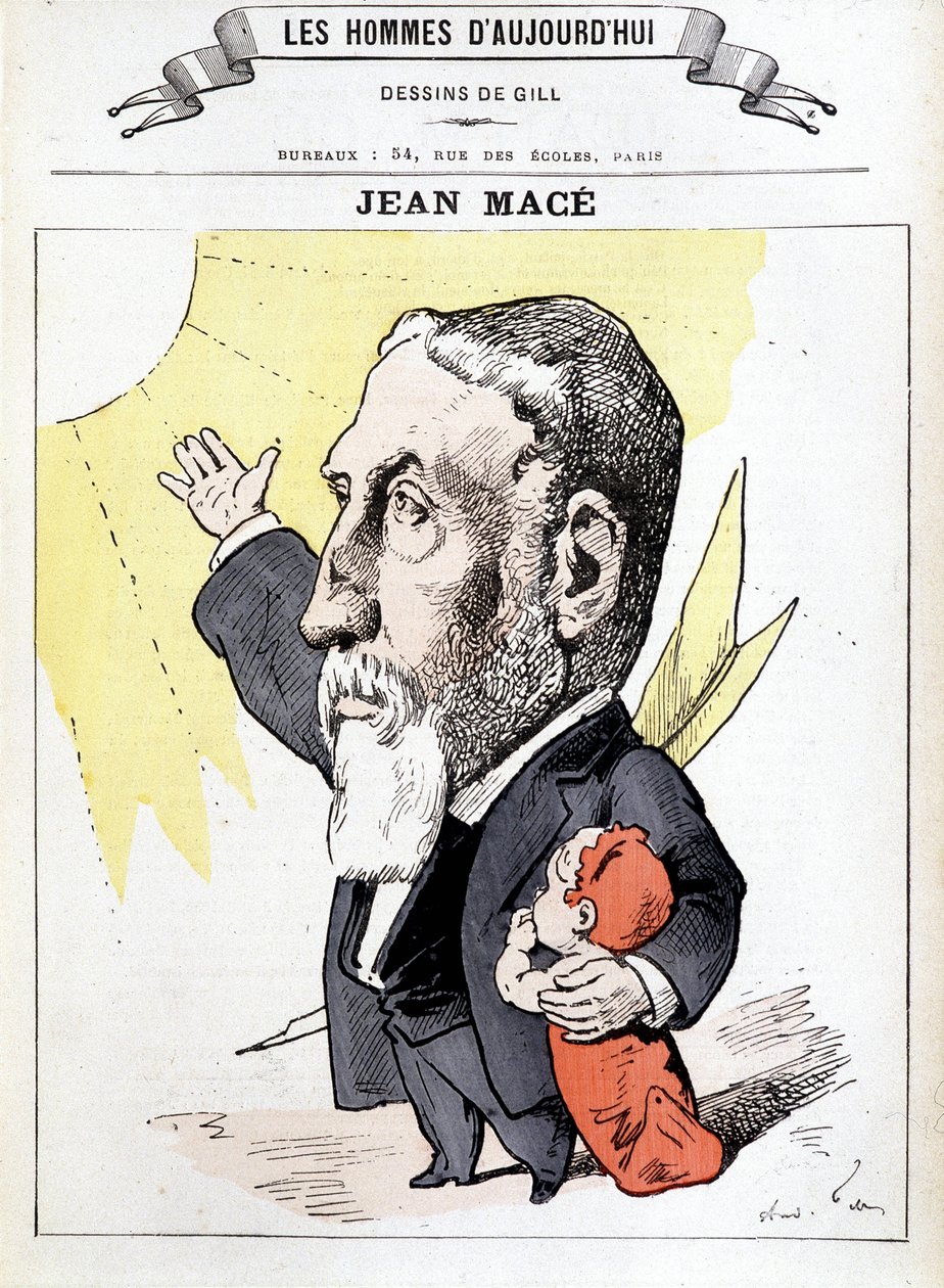 Porträtt av Jean Macé, fransk pedagog Fransk pedagog, grundare av Teaching League (1815-1894). i Men of Today, karikatyr av Gill. av Andre Gill